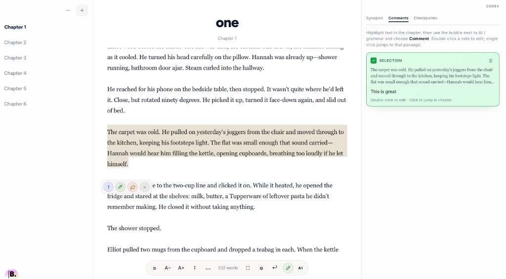 Blocwrite notebook with synopsis and comments